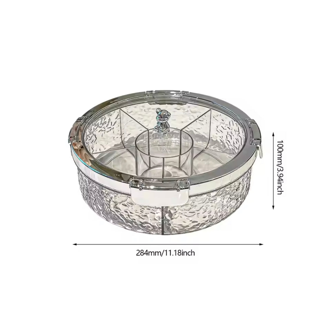 Luxury Sealed Snack Tray With Cover, Five Grid Multi Compartment Dry Fruit Tray, Round Snack Box With Lid, Rotating Serving Tray Luxury Sealed Snack Tray With Cover, Five Grid Multi Compartment Dry Fruit Tray, Round Snack Box With Lid, Rotating Serving Tray
